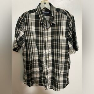 Chaps Shirt Mens Size M Gray  Plaid Short Sleeve Button Down Easy Care Cotton